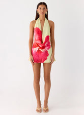 Varindra Cowl Mini Dress - Yellow Floral Spritz